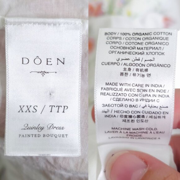 Doen Quinley Midi Dress Painted Bouquet White Floral Puff Sleeve Size XXS - Picture 8 of 10